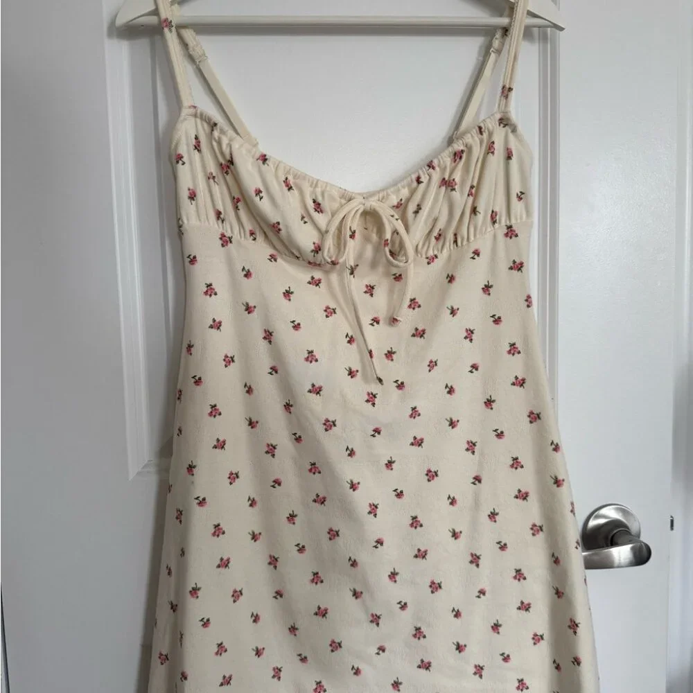 SKIMS NWOT Logo Pointelle Floral Cream Mini Dress - Picture 2 of 9